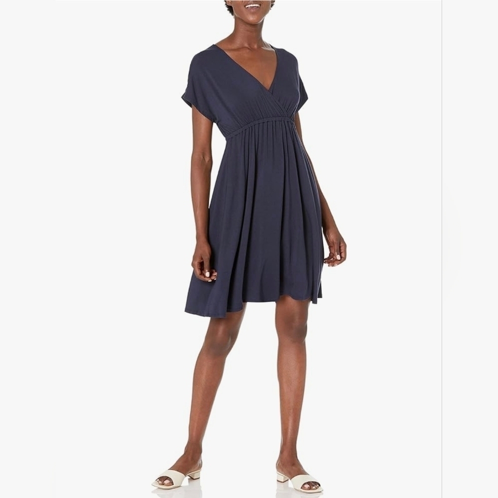 AMAZON ESSENTIALS ◇ Womens Navy Short-sleeved Surplice Mini Dress ◇Size Med◇NWOT